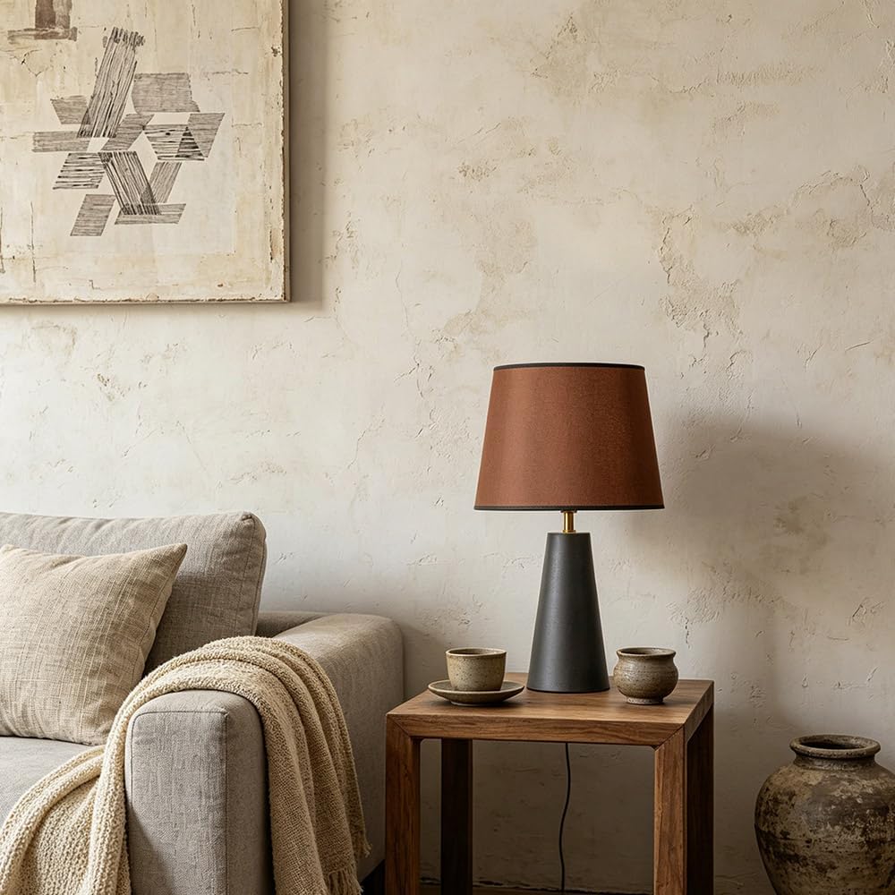 Avelino Modern Bedside Table Lamp – Linen Shade, Black Metal Base