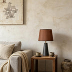 Avelino Modern Bedside Table Lamp – Linen Shade, Black Metal Base