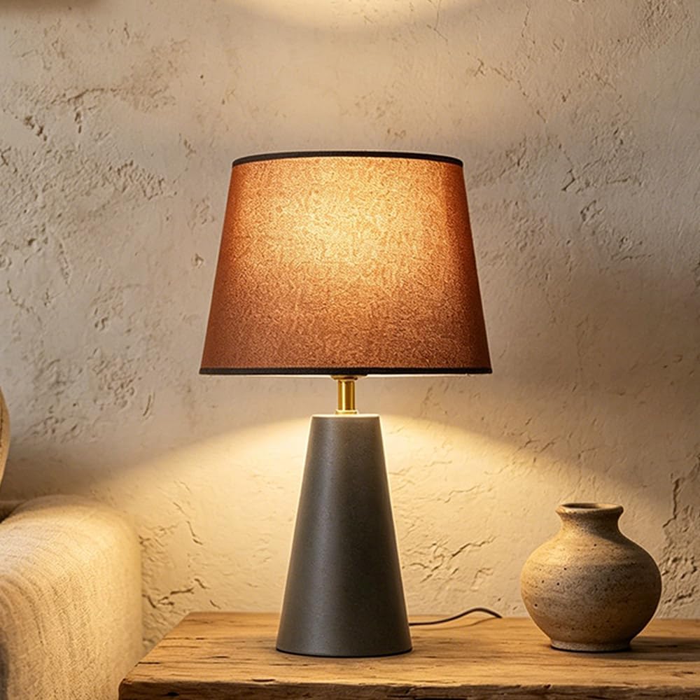 Avelino Modern Bedside Table Lamp – Linen Shade, Black Metal Base