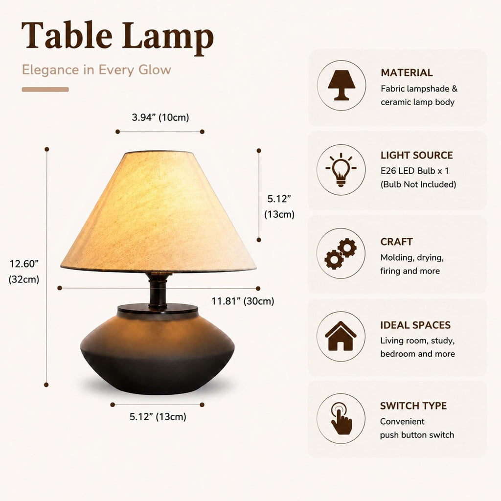 Avelino Farmhouse Ceramic Table Lamp – Black Base, Linen Shade