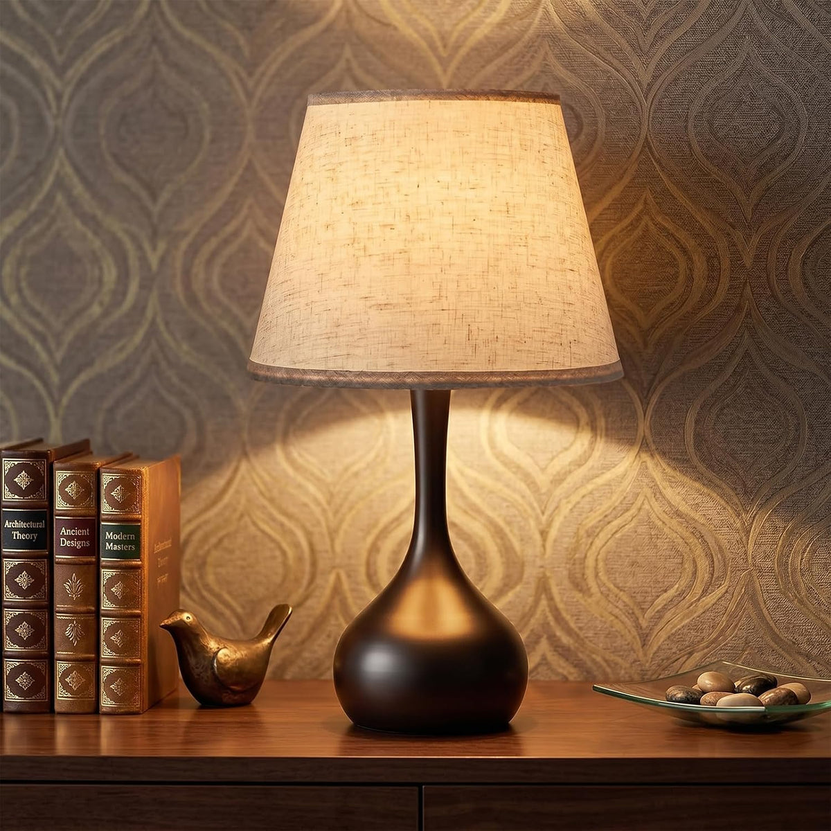 Avelino Touch Bedside Table Lamp – 3-Way Dimmable with Fabric Shade