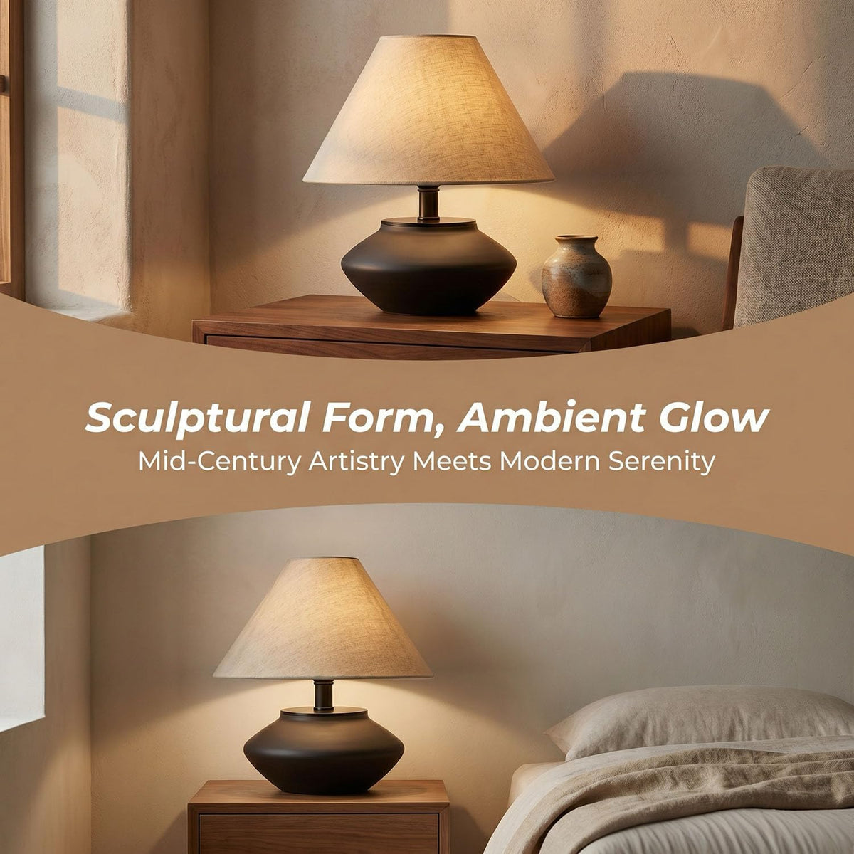 Avelino Farmhouse Ceramic Table Lamp – Black Base, Linen Shade
