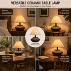 Avelino Farmhouse Ceramic Table Lamp – Black Base, Linen Shade