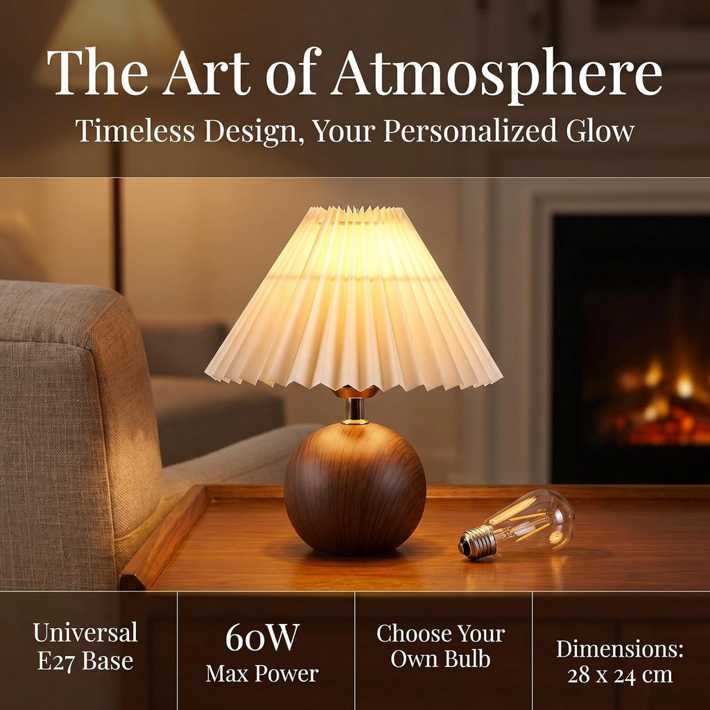 Avelino Ceramic Globe Table Lamp – Walnut Base, Beige Shade