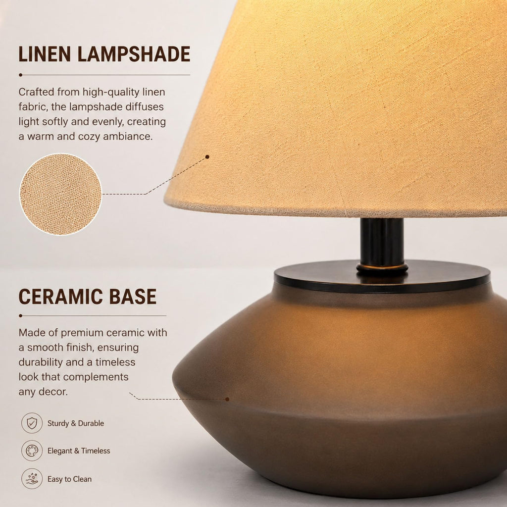 Avelino Farmhouse Ceramic Table Lamp – Black Base, Linen Shade