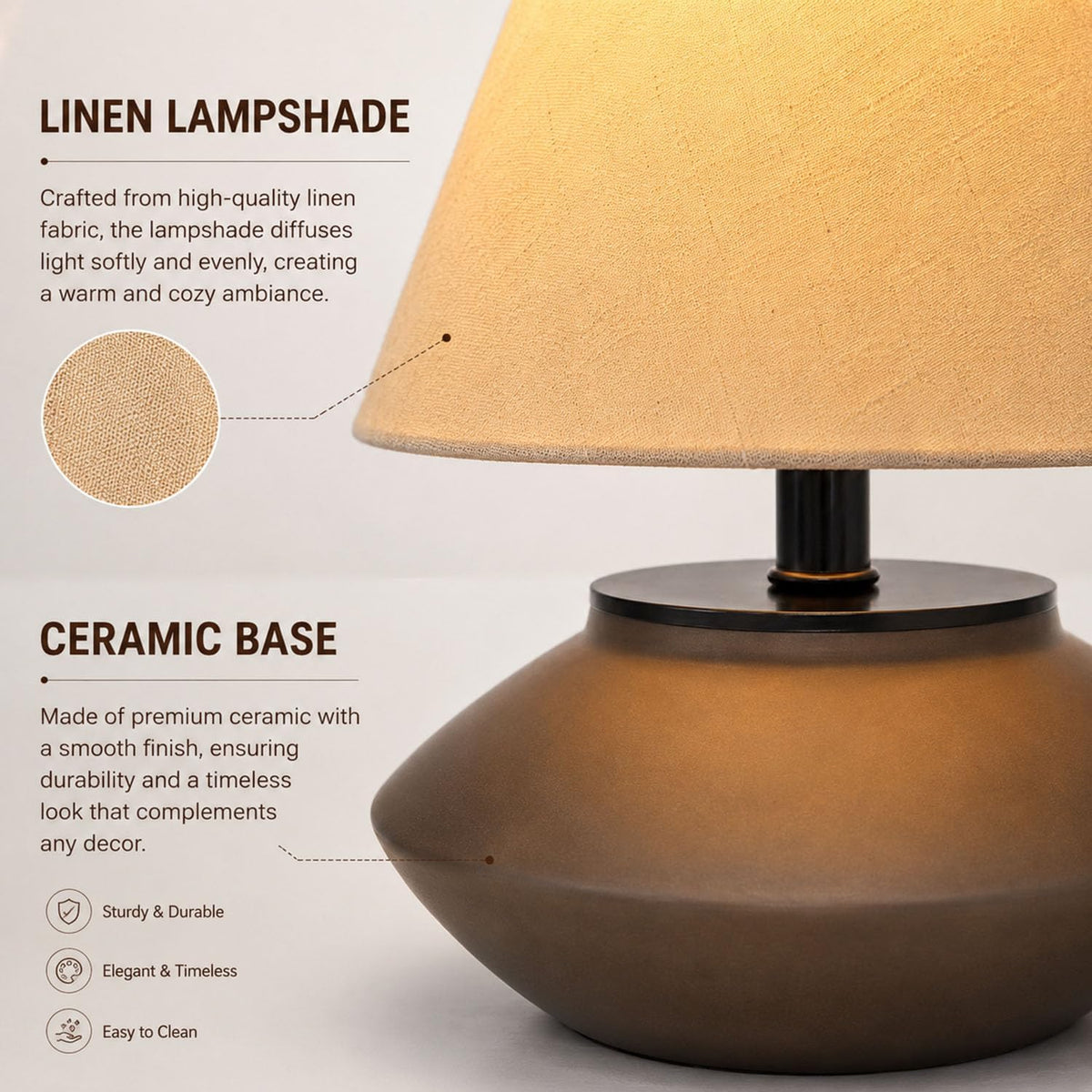 Avelino Farmhouse Ceramic Table Lamp – Black Base, Linen Shade