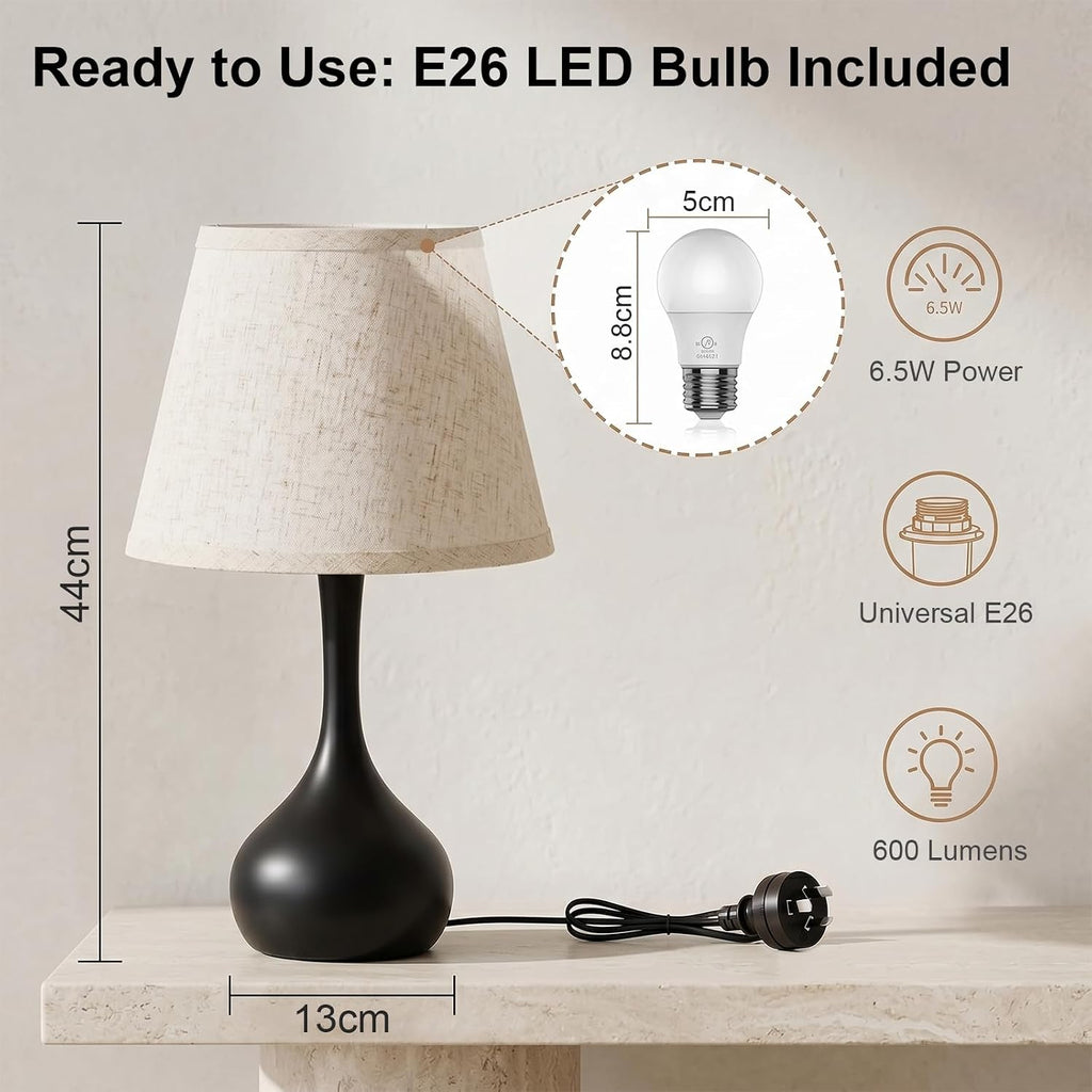 Avelino Touch Bedside Table Lamp – 3-Way Dimmable with Fabric Shade