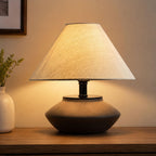Avelino Farmhouse Ceramic Table Lamp – Black Base, Linen Shade