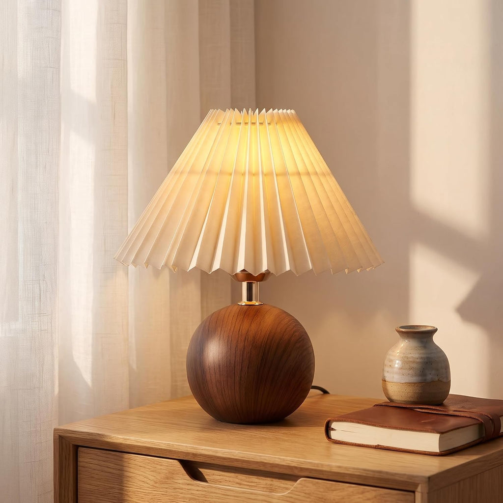 Avelino Ceramic Globe Table Lamp – Walnut Base, Beige Shade