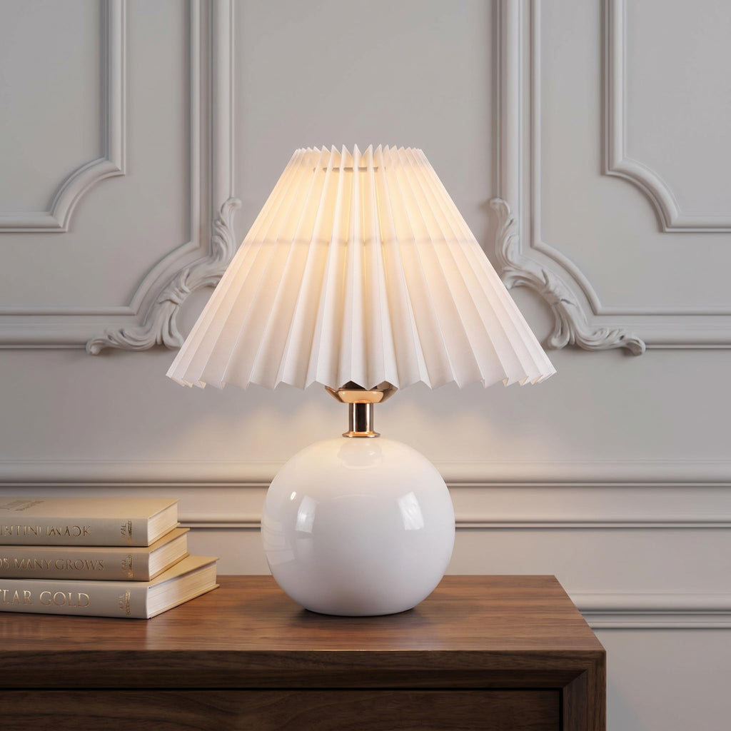 Avelino Ceramic Globe Table Lamp – Walnut Base, Beige Shade