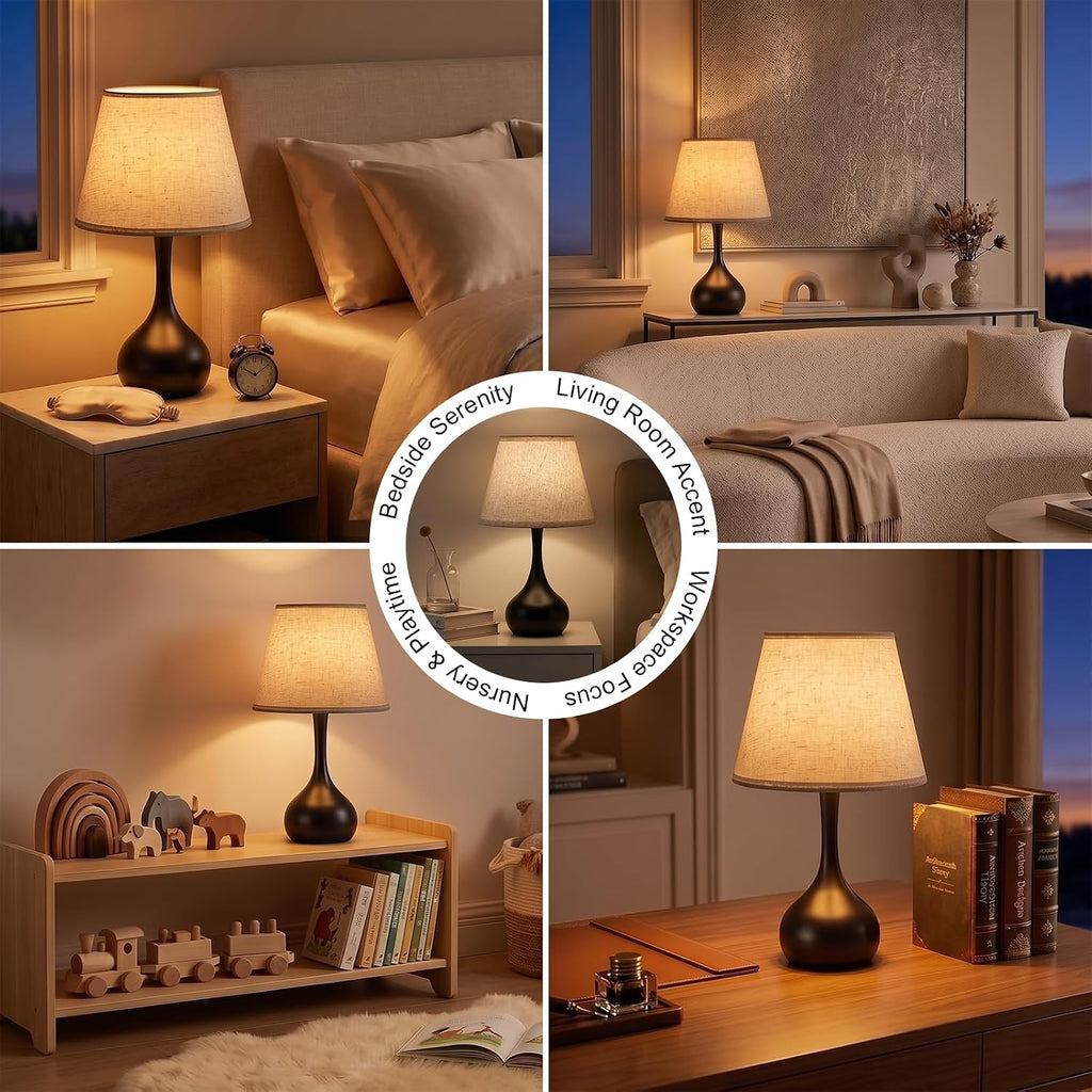 Avelino Touch Bedside Table Lamp – 3-Way Dimmable with Fabric Shade