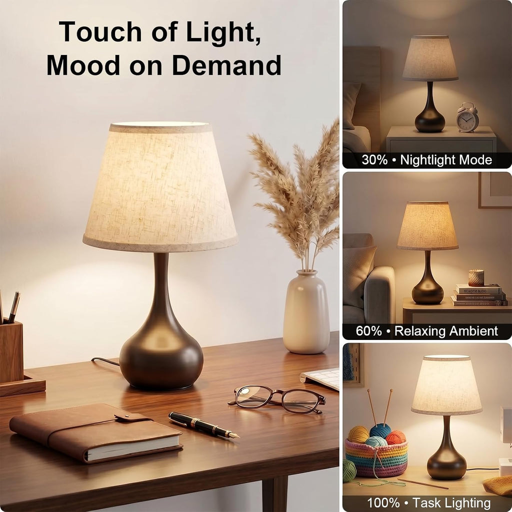 Avelino Touch Bedside Table Lamp – 3-Way Dimmable with Fabric Shade