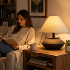 Avelino Farmhouse Ceramic Table Lamp – Black Base, Linen Shade